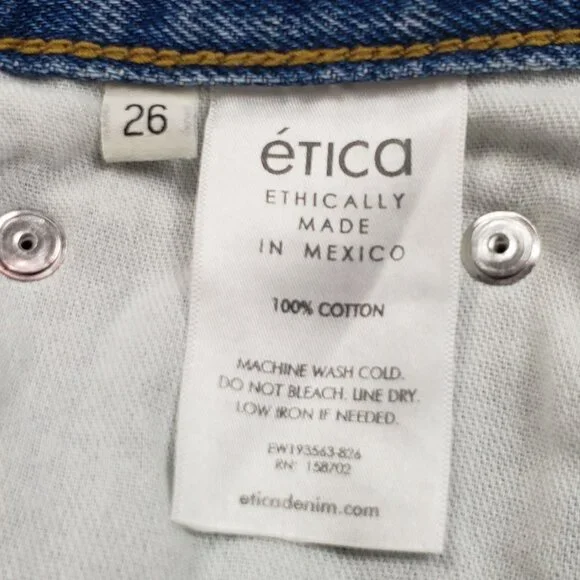 Etica Denim Cassel Ultra High Barrel Jeans Women Size 26 Atwood Wash 100% Cotton - Picture 8 of 16